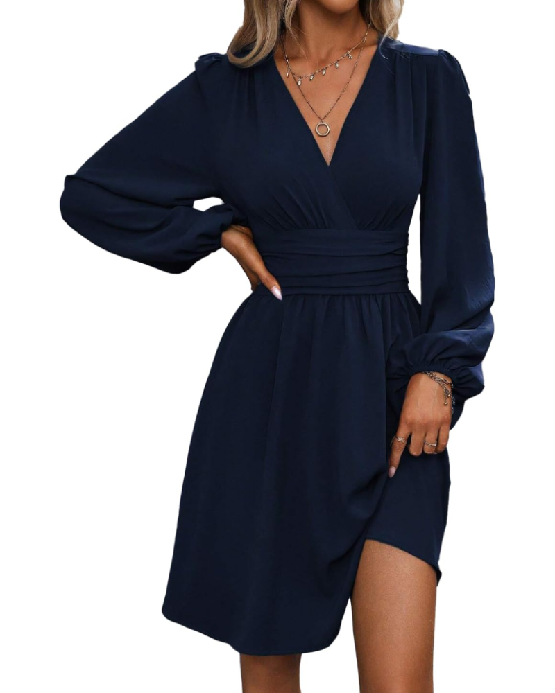 Rebecca Abito Midi Donna – Wrap Dress with V-Neck, High Waist, and Long Sleeves