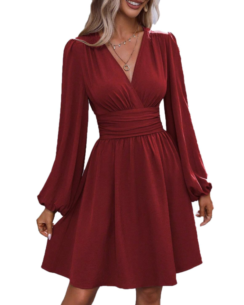 Rebecca Abito Midi Donna – Wrap Dress with V-Neck, High Waist, and Long Sleeves