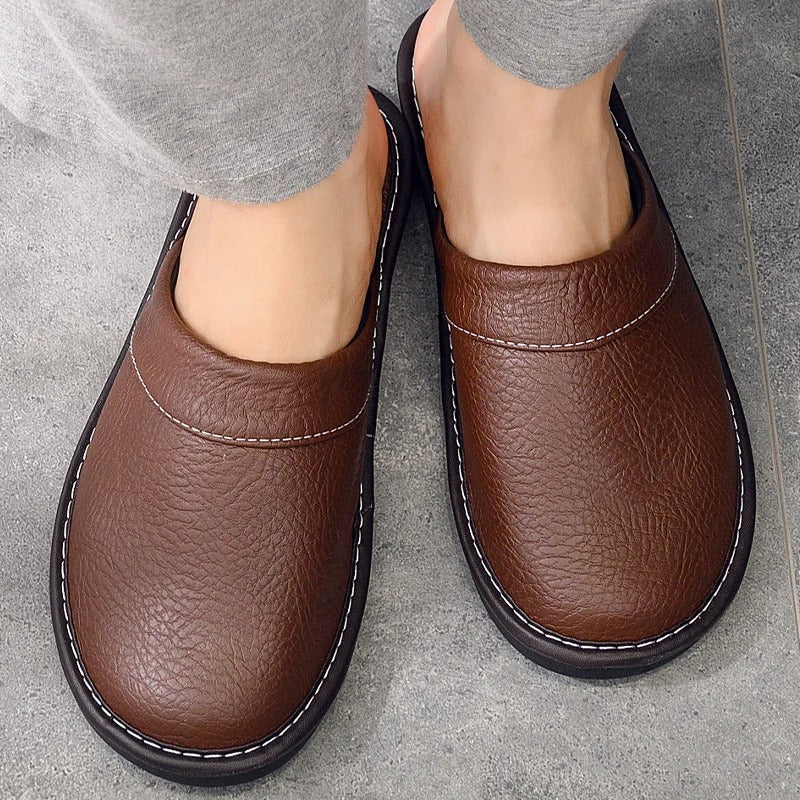 Mariano Pantofole Uomo in Pelle – Ciabatte Eleganti, Calde, Antiscivolo, Comfort Invernale