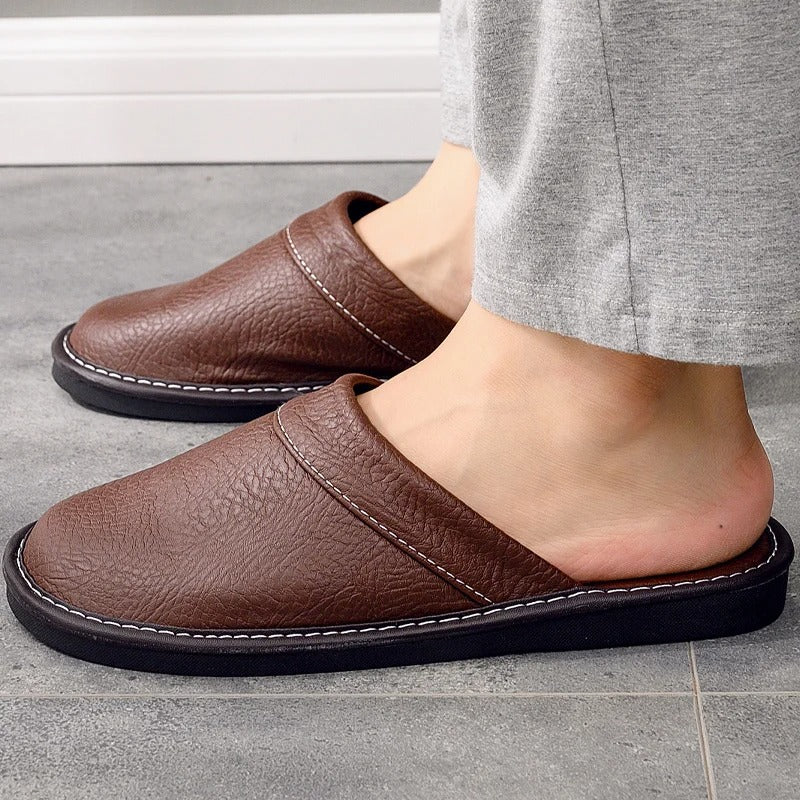 Mariano Pantofole Uomo in Pelle – Ciabatte Eleganti, Calde, Antiscivolo, Comfort Invernale