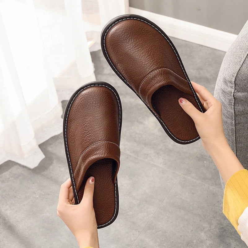 Mariano Pantofole Uomo in Pelle – Ciabatte Eleganti, Calde, Antiscivolo, Comfort Invernale