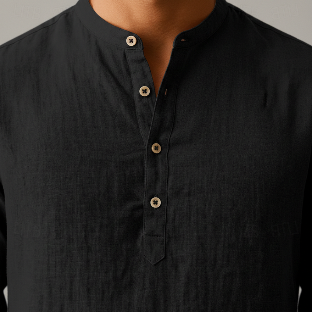 Mateo Chemise Homme Henley Lin – Chemise Légère Respirante Manches Longues Décontractée