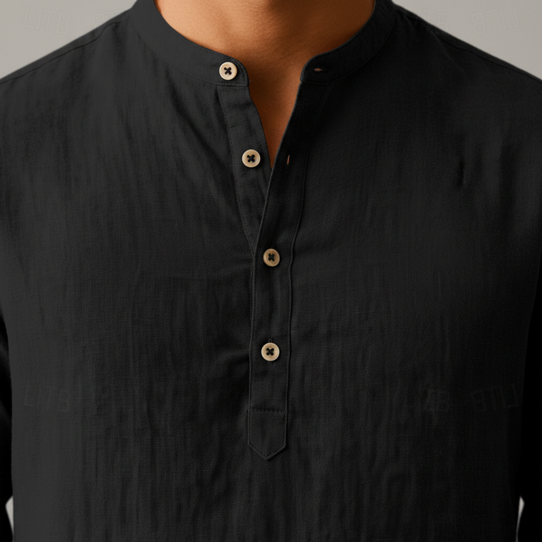 Mateo Men's Linen Henley Shirt – Lightweight Breathable Long Sleeve Casual Shirt