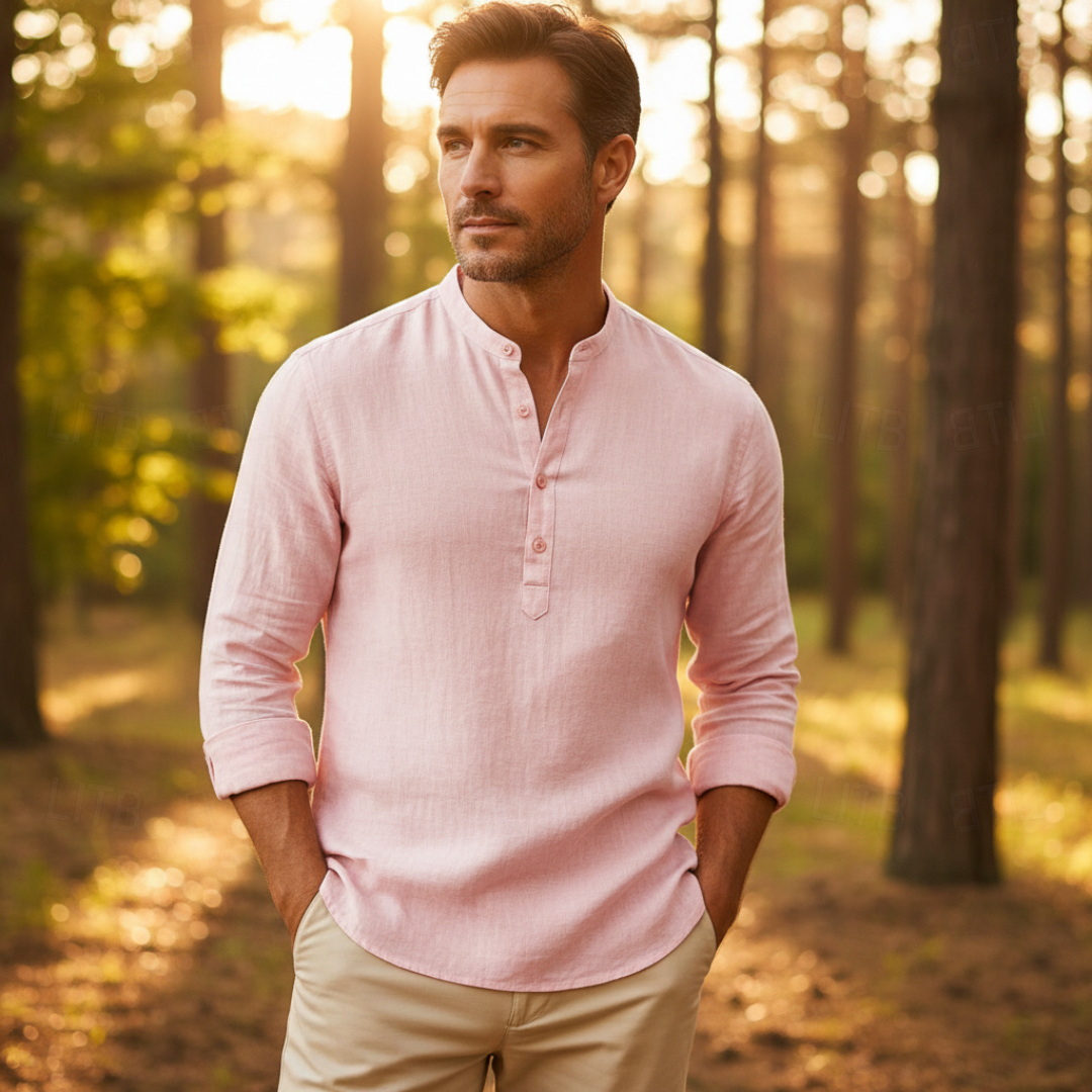 Mateo Men's Linen Henley Shirt – Lightweight Breathable Long Sleeve Casual Shirt