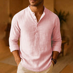 Mateo Chemise Homme Henley Lin – Chemise Légère Respirante Manches Longues Décontractée