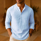 Mateo Chemise Homme Henley Lin – Chemise Légère Respirante Manches Longues Décontractée