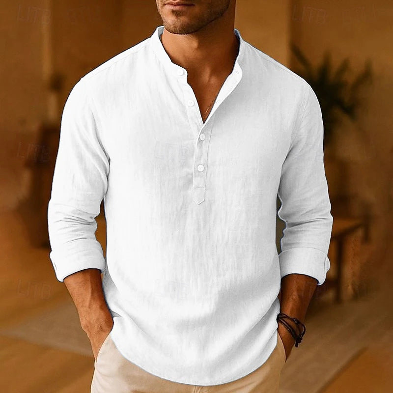 Mateo Chemise Homme Henley Lin – Chemise Légère Respirante Manches Longues Décontractée