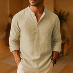 Mateo Chemise Homme Henley Lin – Chemise Légère Respirante Manches Longues Décontractée