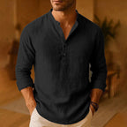 Mateo Chemise Homme Henley Lin – Chemise Légère Respirante Manches Longues Décontractée