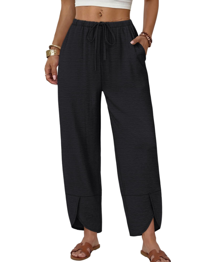 Penelope Women’s Palazzo Trousers – Elasticated Waist, Drawstring & Side Pockets