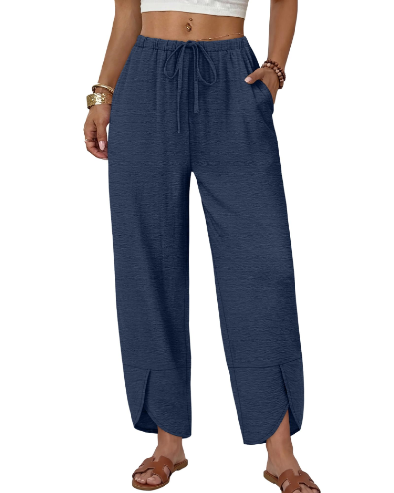 Penelope Women’s Palazzo Trousers – Elasticated Waist, Drawstring & Side Pockets