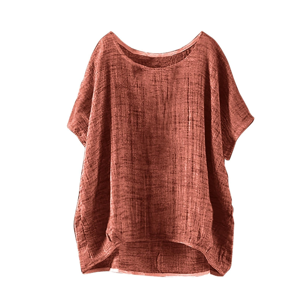 Tabitha Top Donna in Lino – Tinta Unita, Maniche Corte e Vestibilità Ampia