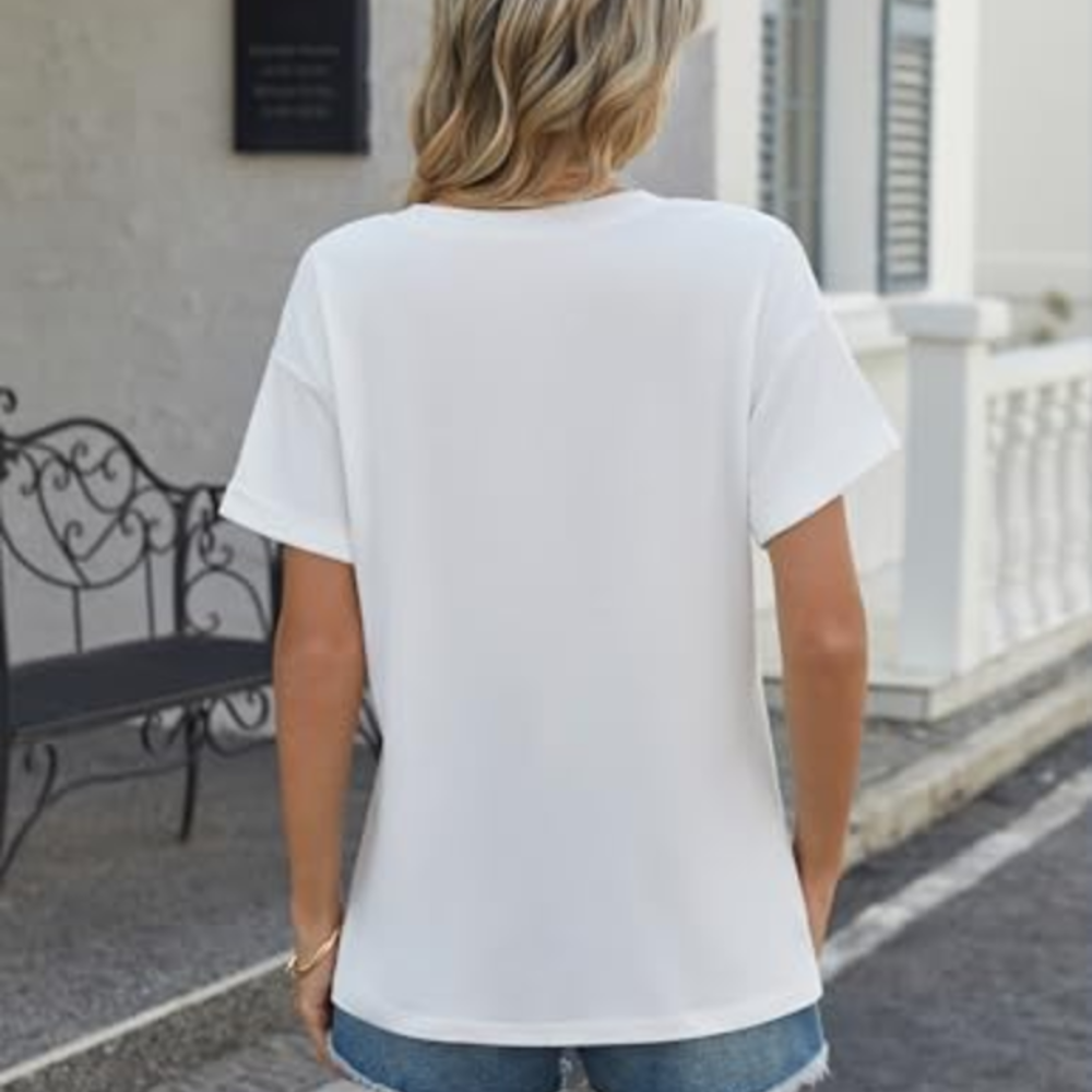 Tricou de damă Shannon pentru vară – decolteu în V, imprimeu floral și croială lejeră