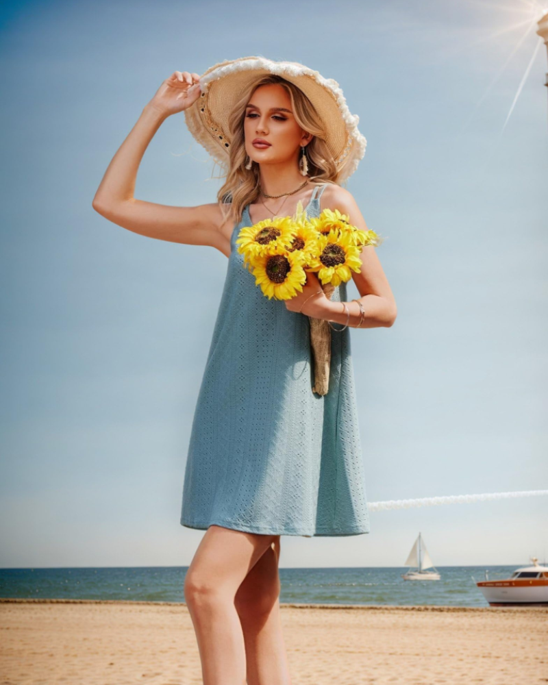 Romilly Vestido de Verano para Mujer – Línea A, Sin Mangas y Tejido Transpirable