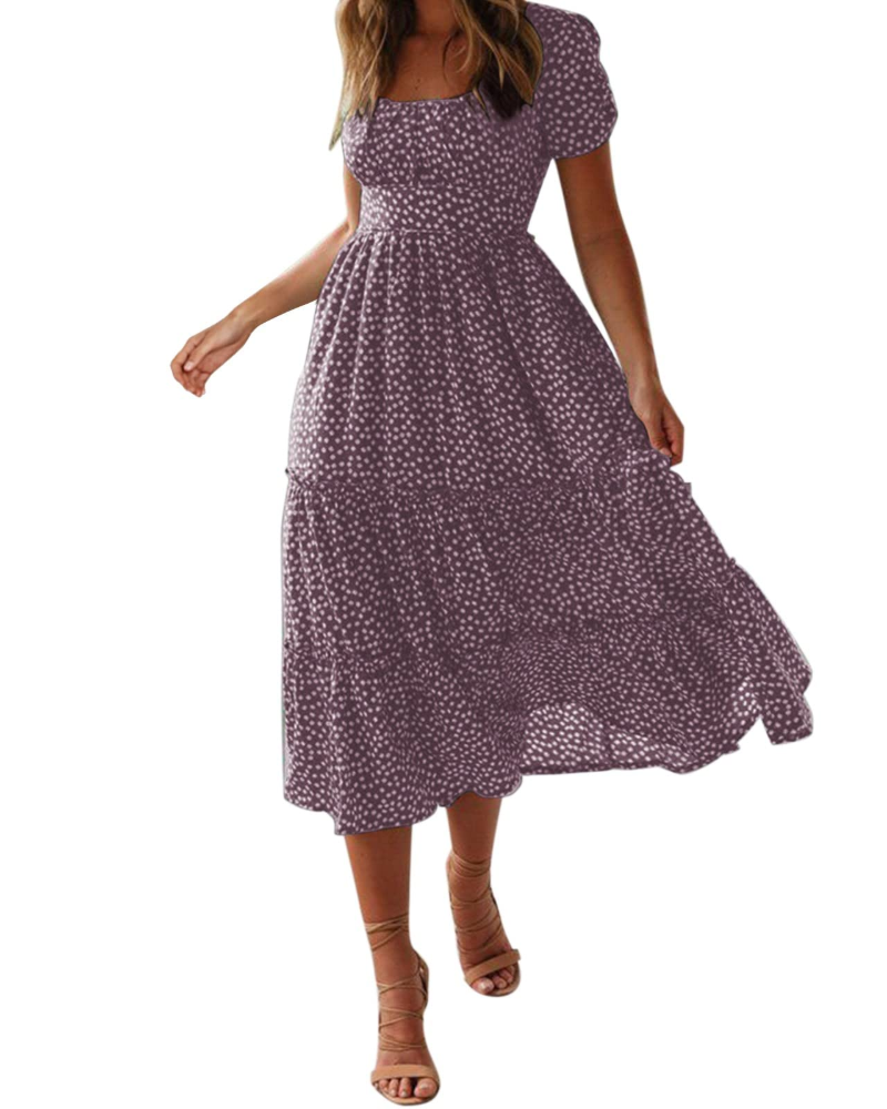 Eudora Vestido de verano floral para mujer – escote cuadrado, espalda anudada y volantes