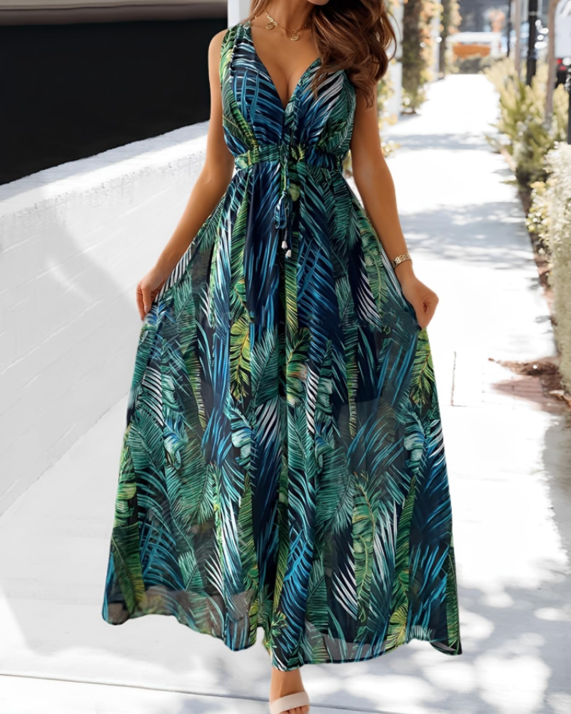 Marcella Vestido de verano para mujer – Escote en V, estampado floral y espalda descubierta