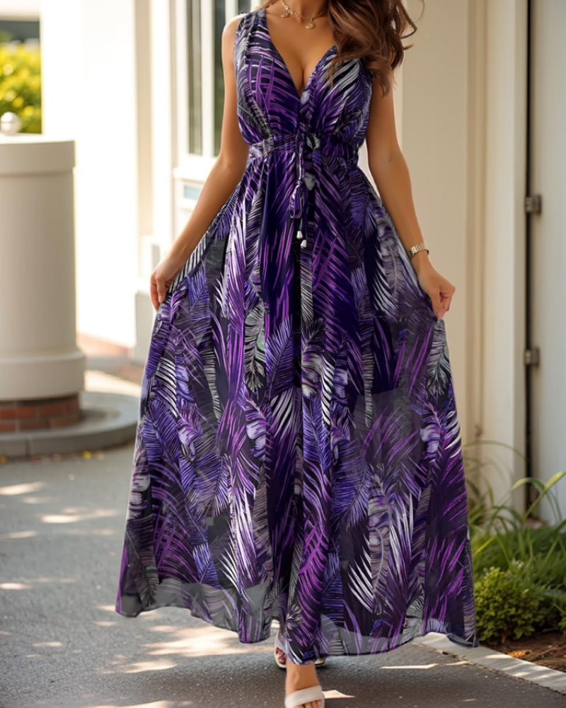 Marcella Vestido de verano para mujer – Escote en V, estampado floral y espalda descubierta