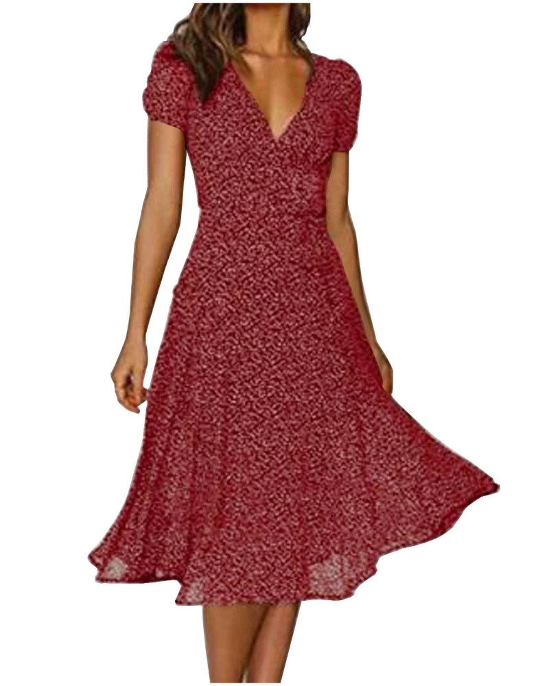 Vestido midi de mujer Nadine Abito Boho – Estampado floral, lunares y diseño cruzado