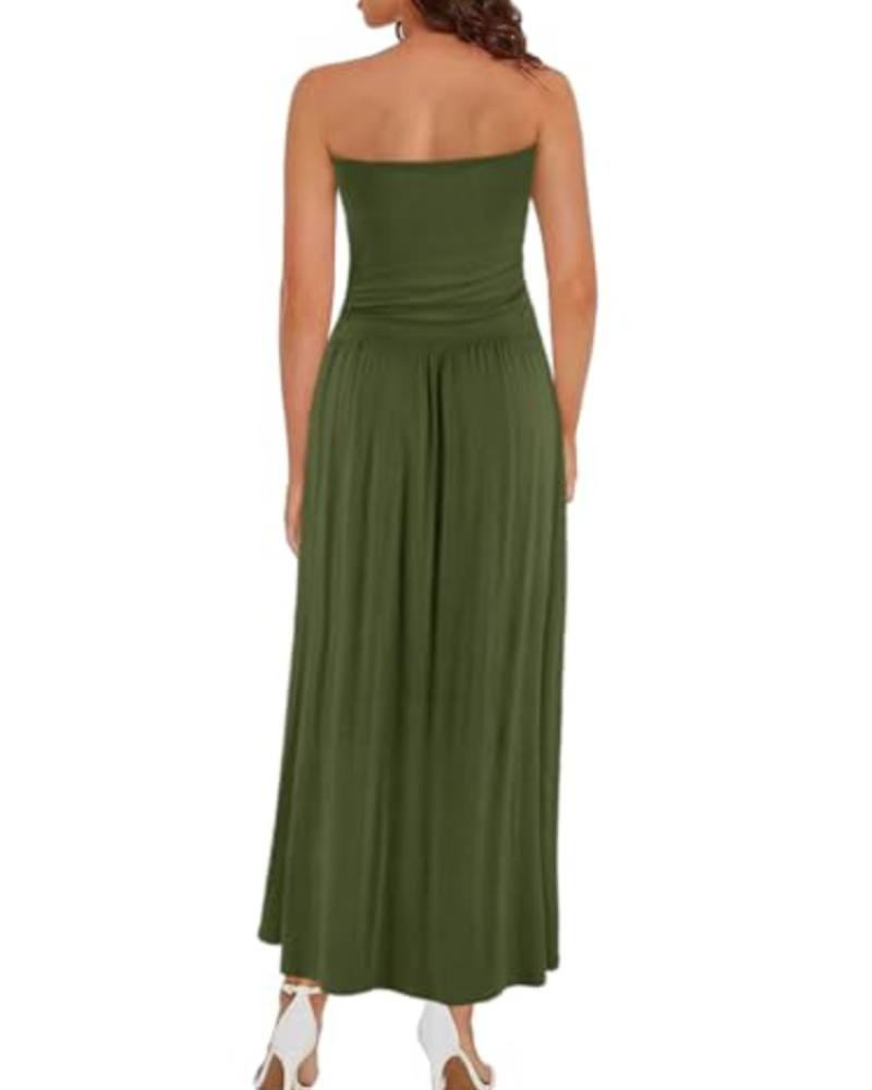 Eliana Women's Maxi Dress – Bandeau Design, Off-the-Shoulder, Pockets, and Boho Style