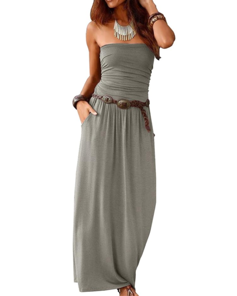 Eliana Women's Maxi Dress – Bandeau Design, Off-the-Shoulder, Pockets, and Boho Style