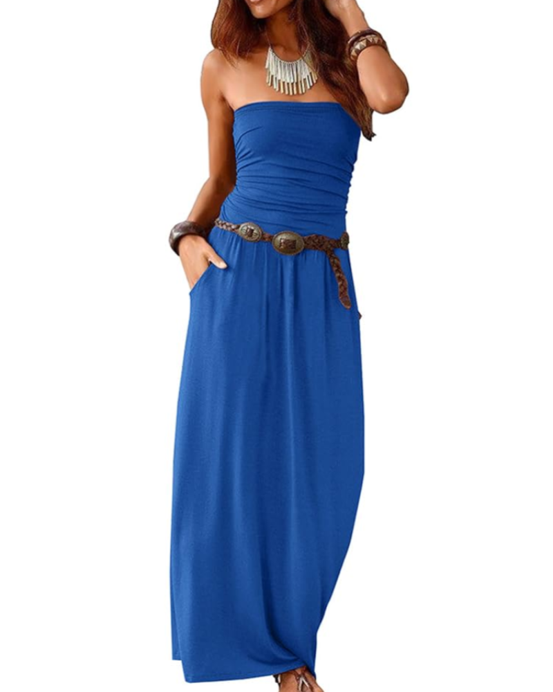Eliana Women's Maxi Dress – Bandeau Design, Off-the-Shoulder, Pockets, and Boho Style