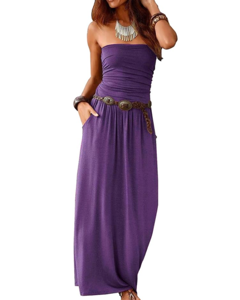 Eliana Women's Maxi Dress – Bandeau Design, Off-the-Shoulder, Pockets, and Boho Style
