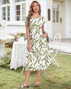 Audrey Vestito Donna Midi – Girocollo, Maniche Corte, Tasche & Vita Alta