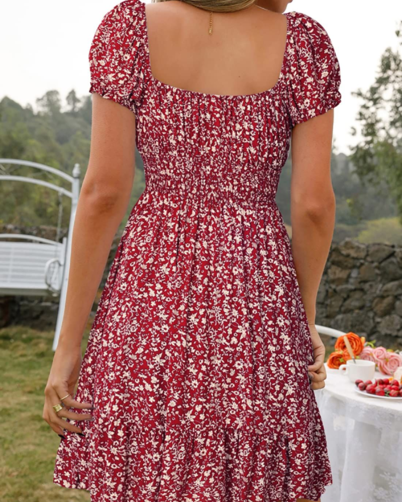 Celia Vestito Donna Mini – Stampa Floreale, Scollo a V, Spalline Regolabili & Volant