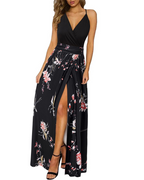 Arielle Gilet Femme Maxi – Imprimé Floral, Col en V, Dos Nu & Fentes