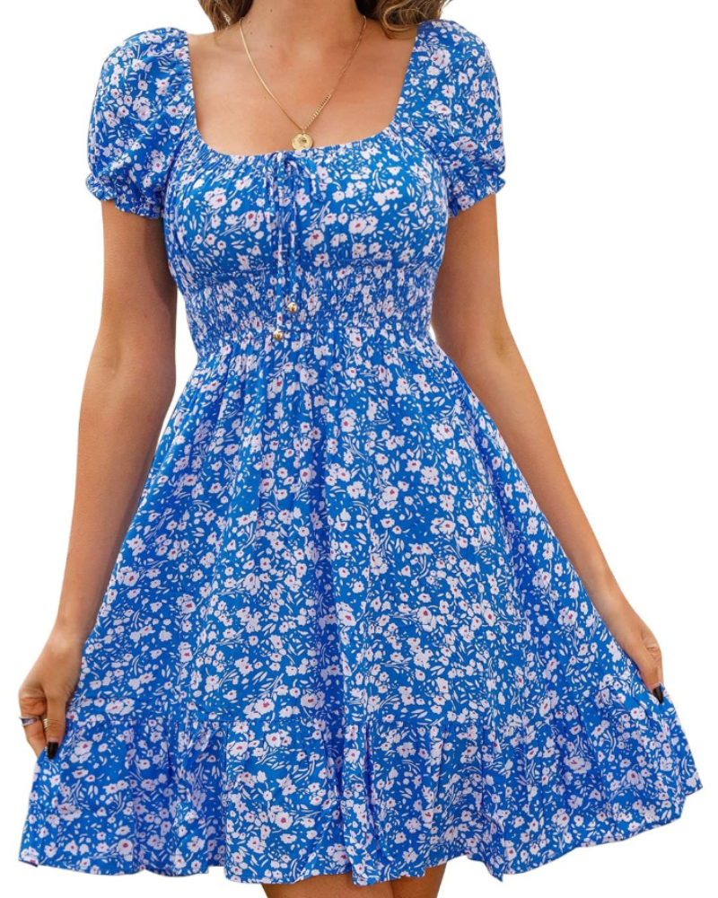 Celia Vestito Donna Mini – Stampa Floreale, Scollo a V, Spalline Regolabili & Volant