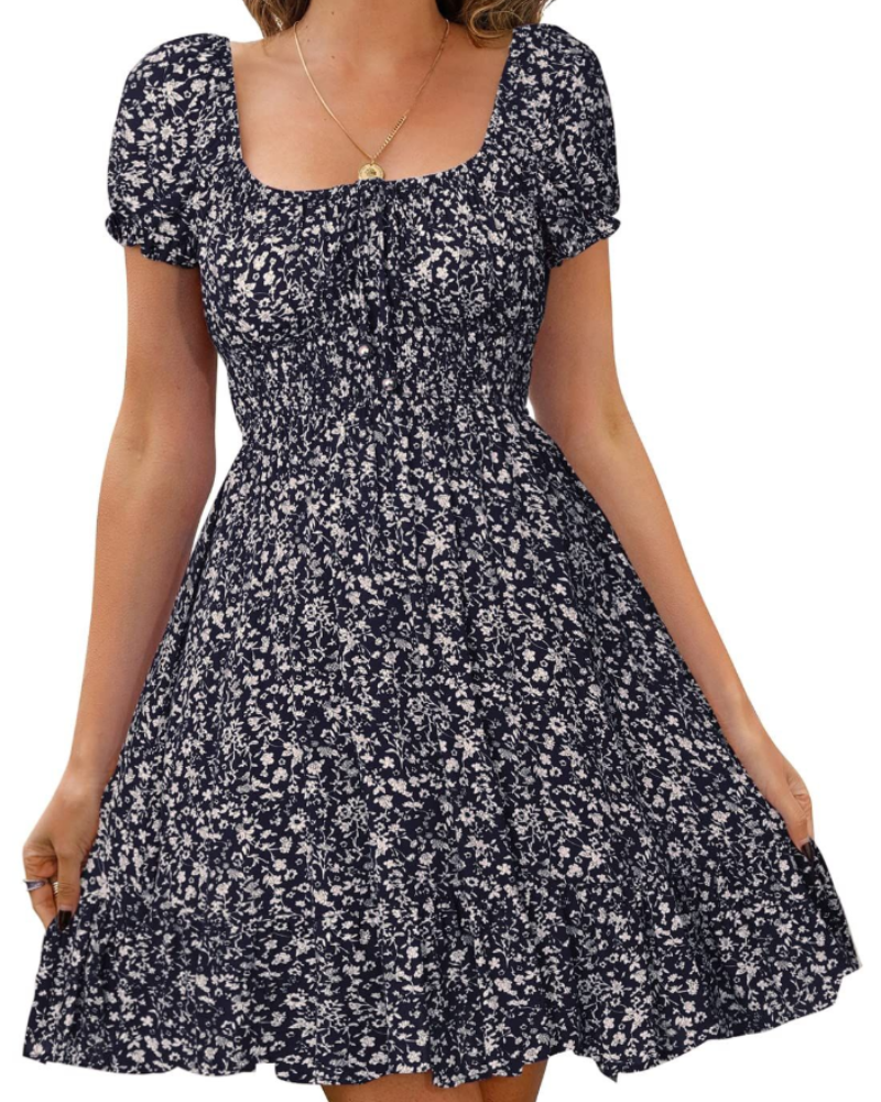 Celia Vestito Donna Mini – Stampa Floreale, Scollo a V, Spalline Regolabili & Volant