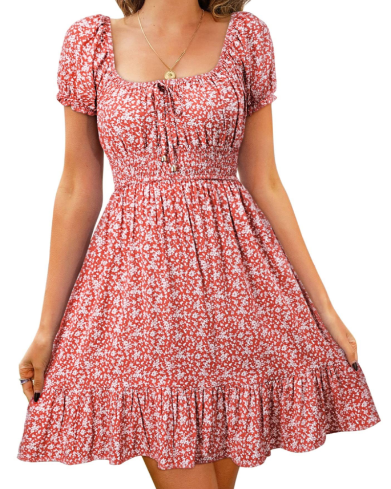 Celia Vestito Donna Mini – Stampa Floreale, Scollo a V, Spalline Regolabili & Volant