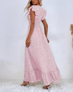 Sienna Women's Dress – Floral Maxi Dress with Petal Sleeves, Ruffles & High Waist