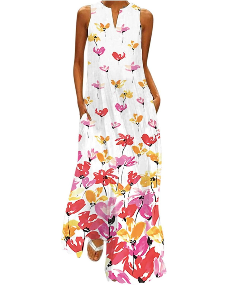 Scarlett Vestido Maxi para Mujer – Vestido de Verano sin Mangas con Escote en V y Bolsillos
