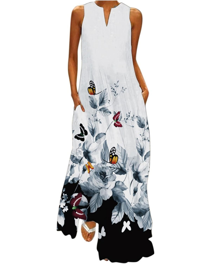 Scarlett Vestido Maxi para Mujer – Vestido de Verano sin Mangas con Escote en V y Bolsillos