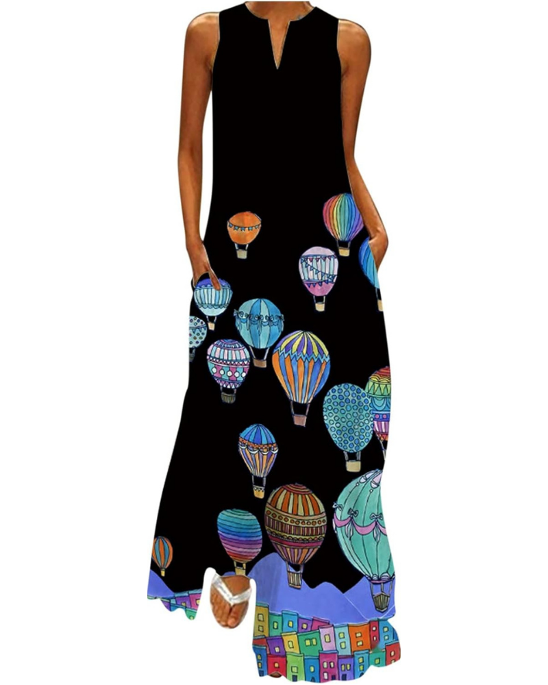 Scarlett Vestido Maxi para Mujer – Vestido de Verano sin Mangas con Escote en V y Bolsillos