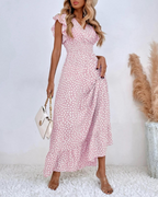 Sienna Women's Dress – Floral Maxi Dress with Petal Sleeves, Ruffles & High Waist