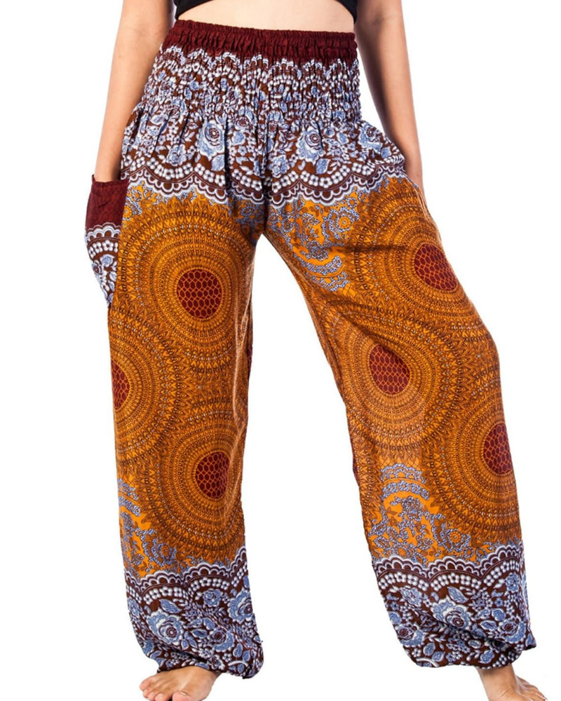 Chloe Women's Harem Pants – Boho Print, High Elastic Waist, and Side Pockets