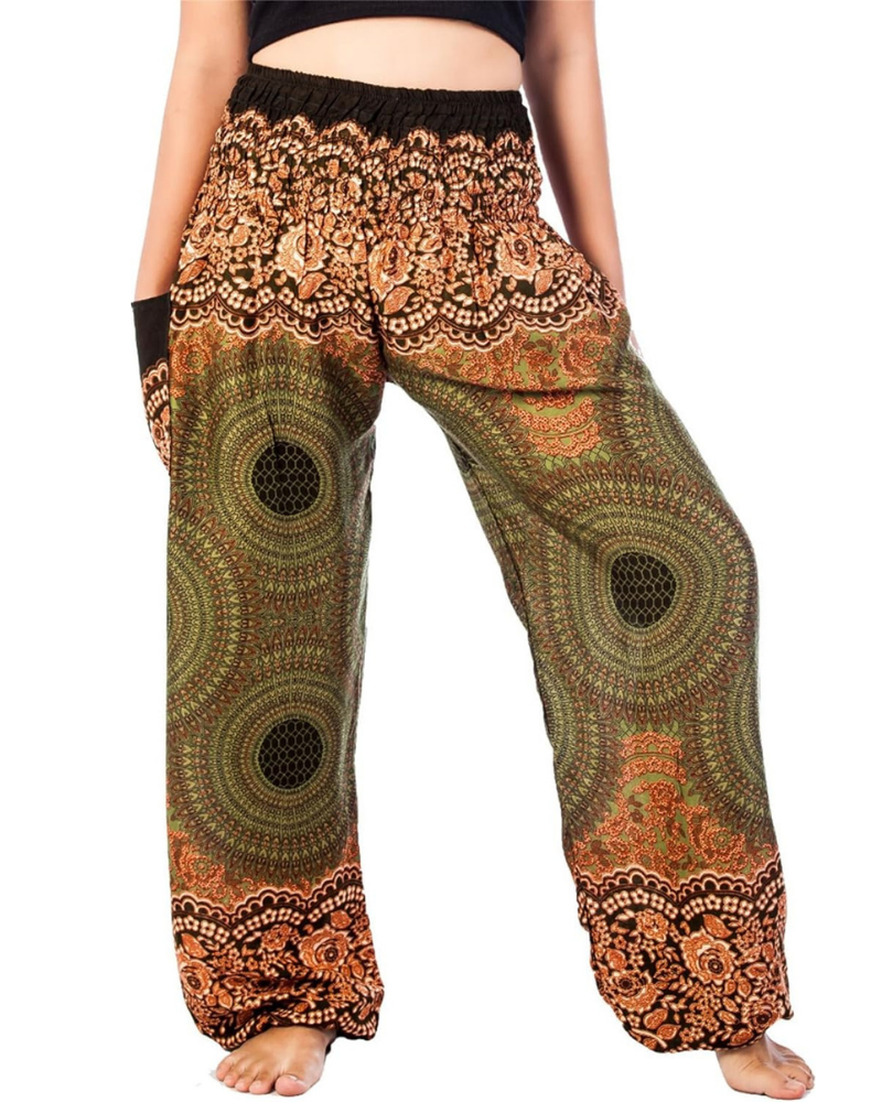 Chloe Women's Harem Pants – Boho Print, High Elastic Waist, and Side Pockets