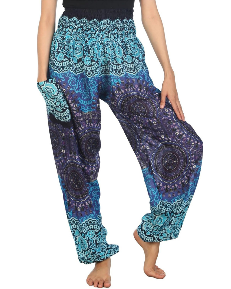 Chloe Women's Harem Pants – Boho Print, High Elastic Waist, and Side Pockets