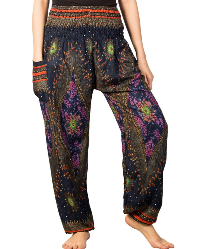 Chloe Women's Harem Pants – Boho Print, High Elastic Waist, and Side Pockets