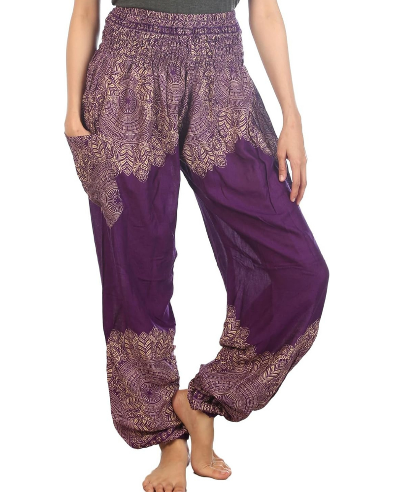 Chloe Women's Harem Pants – Boho Print, High Elastic Waist, and Side Pockets