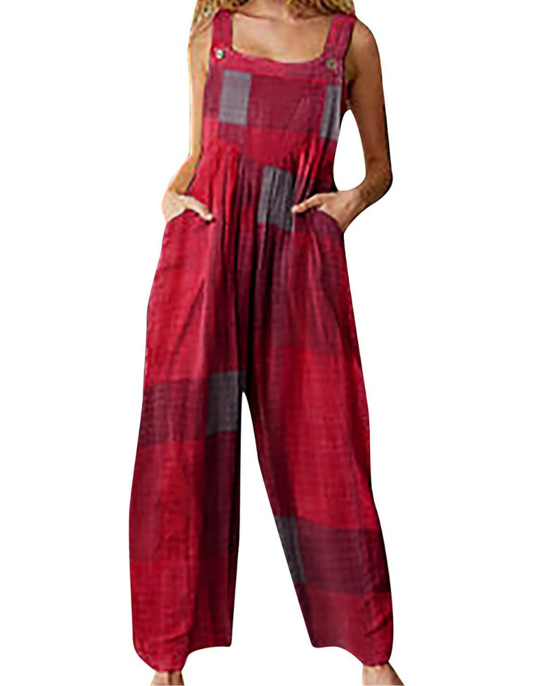 Amelia Salopette para mujer – Mono bohemio de algodón y lino, ajuste amplio y estampado floral