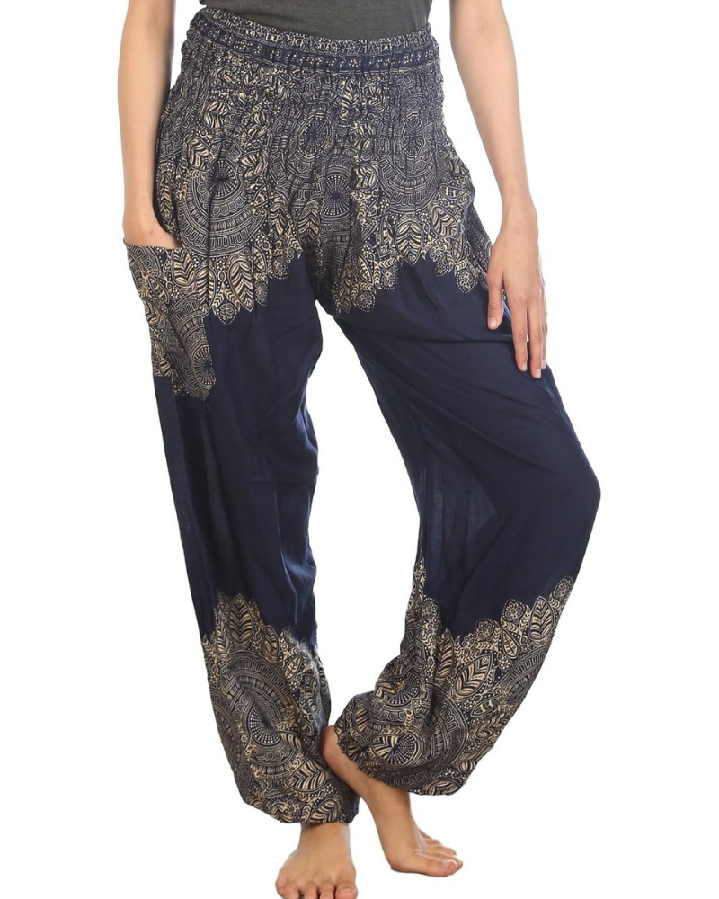 Chloe Women's Harem Pants – Boho Print, High Elastic Waist, and Side Pockets
