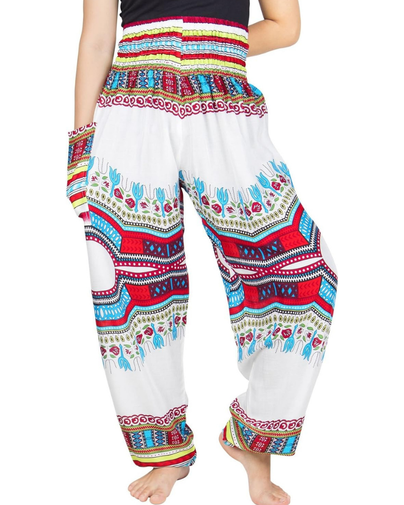 Chloe Women's Harem Pants – Boho Print, High Elastic Waist, and Side Pockets