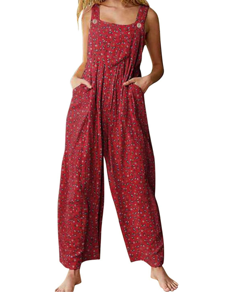 Amelia Salopette para mujer – Mono bohemio de algodón y lino, ajuste amplio y estampado floral