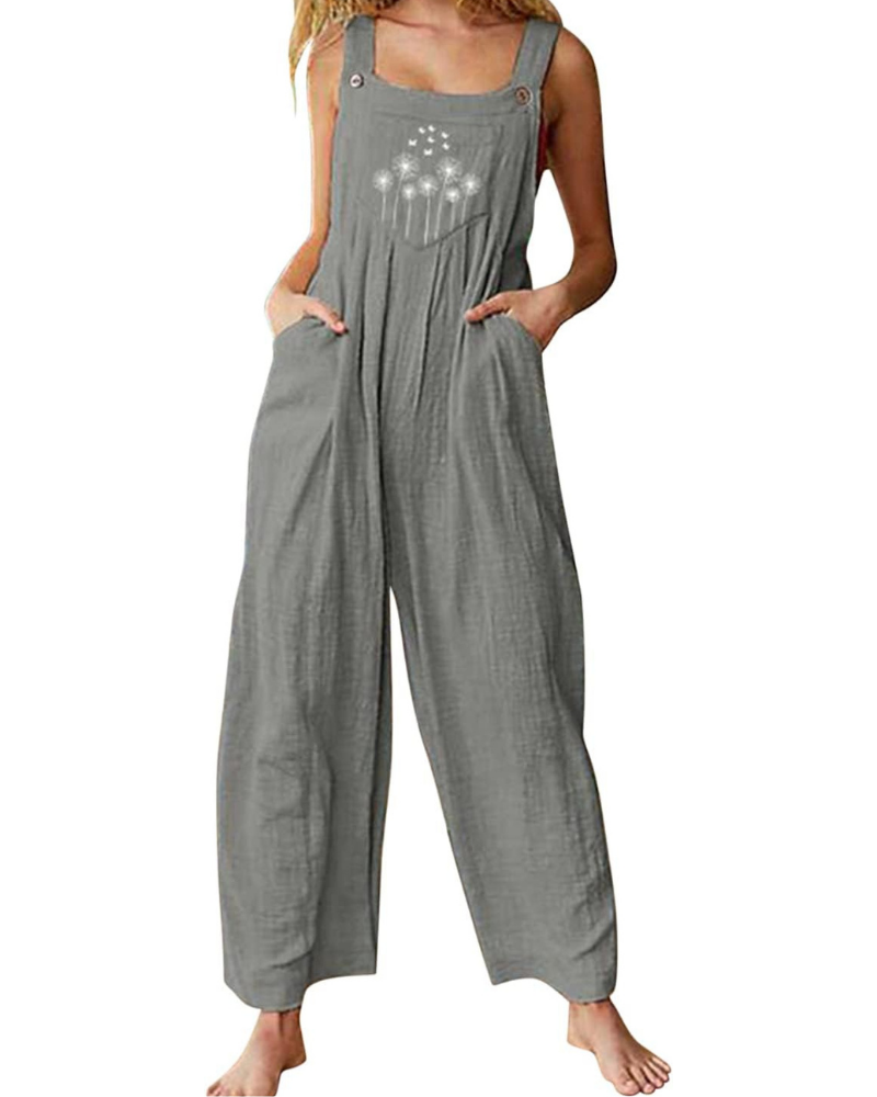 Amelia Salopette para mujer – Mono bohemio de algodón y lino, ajuste amplio y estampado floral
