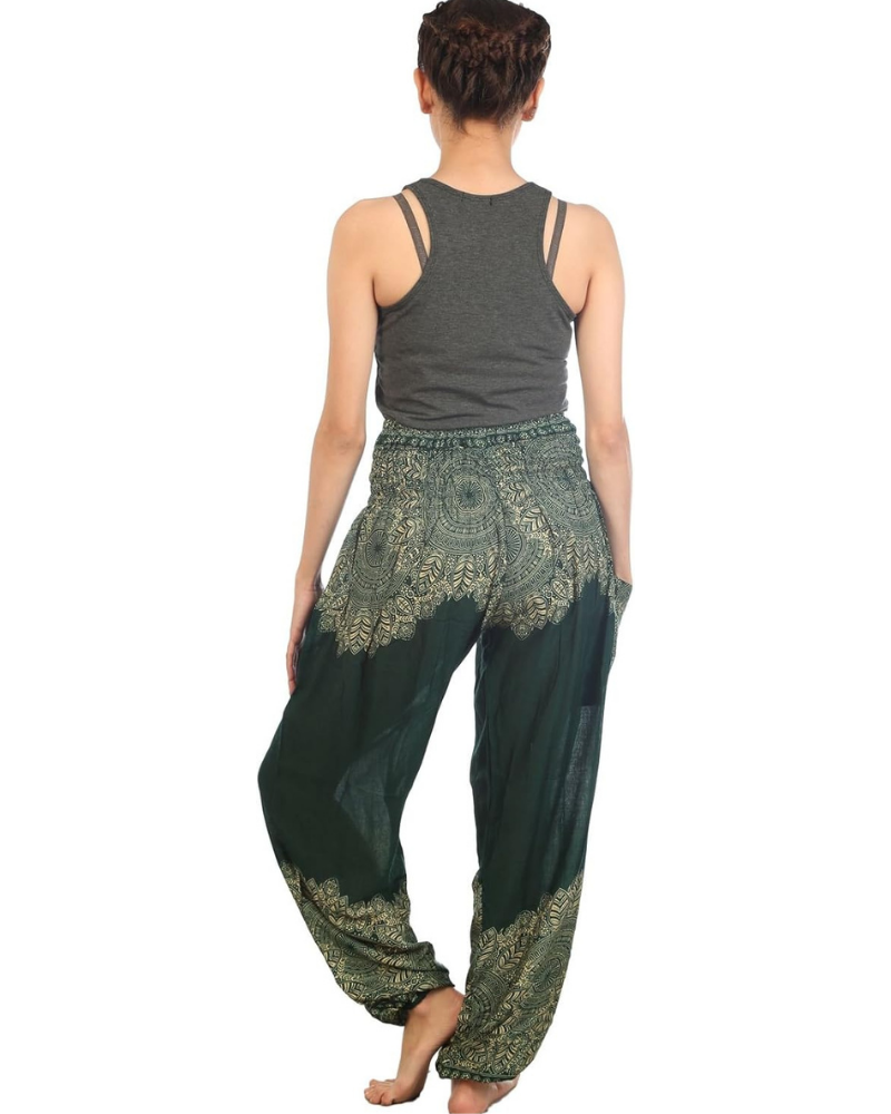 Chloe Women's Harem Pants – Boho Print, High Elastic Waist, and Side Pockets