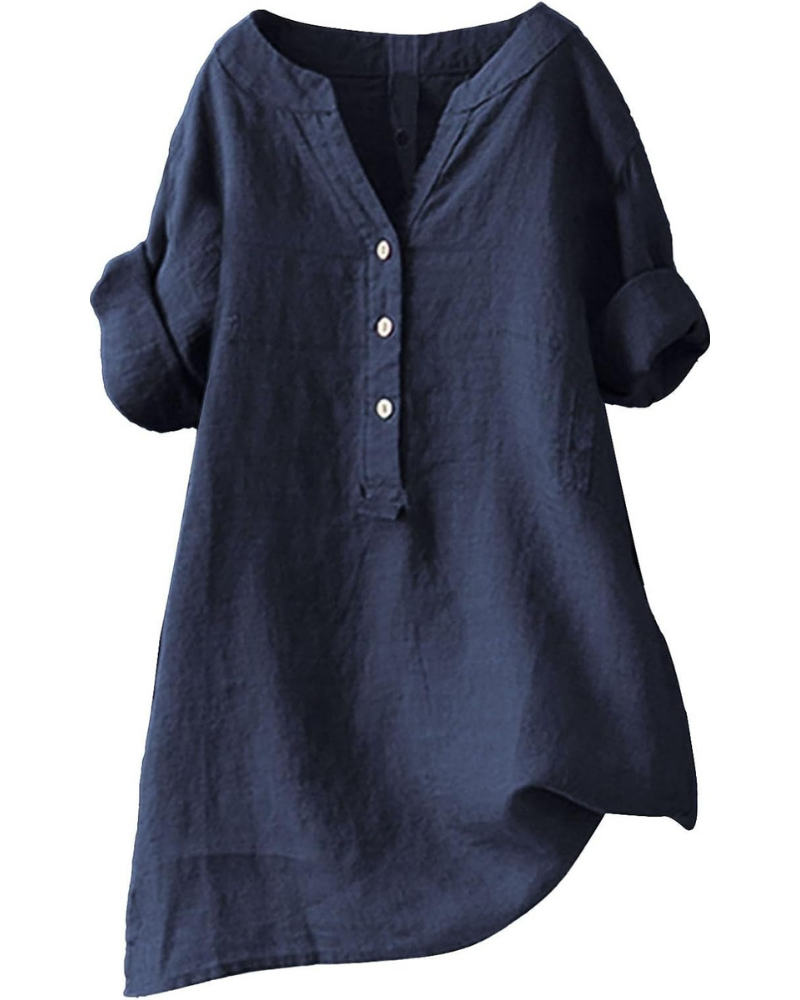 Beatrix Blusa Donna – Tunica in Cotone e Lino con Scollo a V e Maniche 3/4