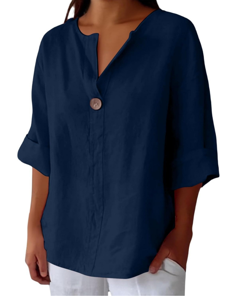 Briar Camicia Donna – Tunica in Lino e Cotone con Scollo a V e Maniche 3/4